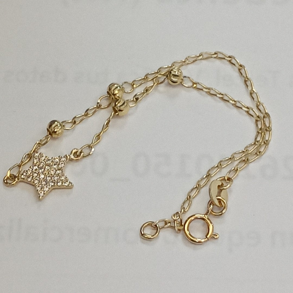 PULSERA ESPECIAL CON ESTRELLA Y CIRCONIAS 14K 18 CM 1.5 GR (NUEVO)