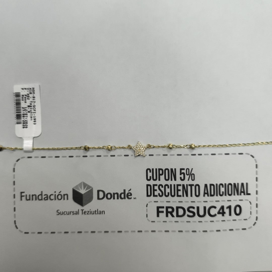 PULSERA ESPECIAL CON ESTRELLA Y CIRCONIAS 14K 18 CM 1.4 GR (NUEVO)