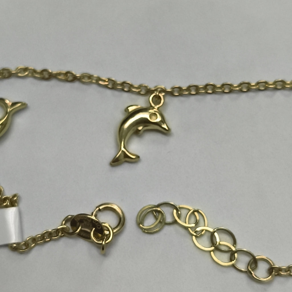 PULSERA ESPECIAL CON DIJES DELFINES 10K 18 CM 2 GR (NUEVO)
