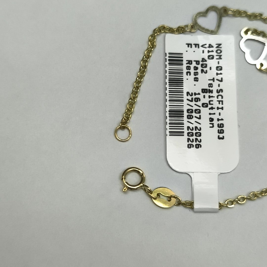 PULSERA ESPECIAL CON CORAZONES 14K 18 CM 1.3 GR (NUEVO)