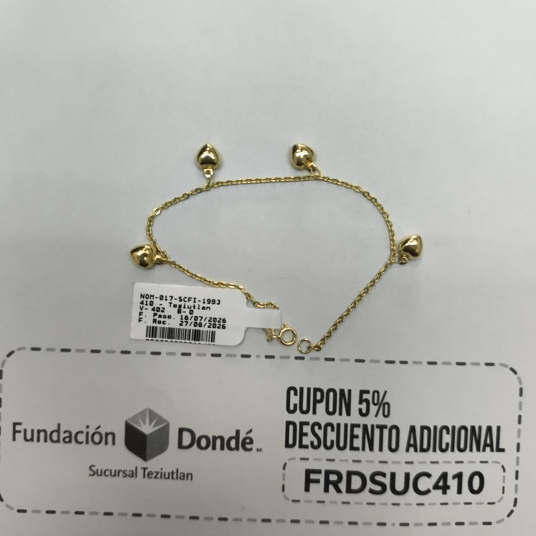 PULSERA ESP CON FIG CORAZONES 14K 18 CM 1.8 GR (NUEVO)