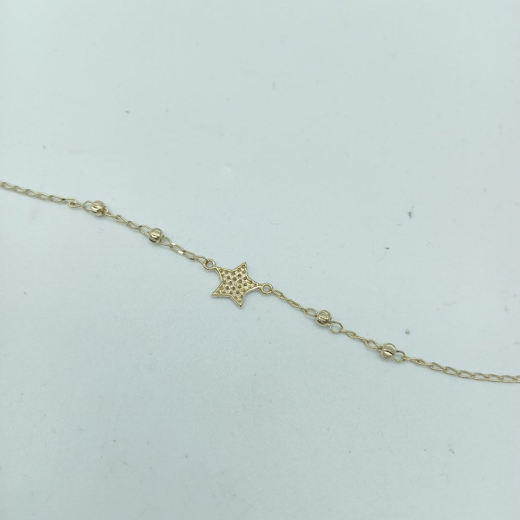 PULSERA ESPECIAL CON ESTRELLA Y CIRCONIAS 14K 18 CM 1.4 GR (NUEVO)