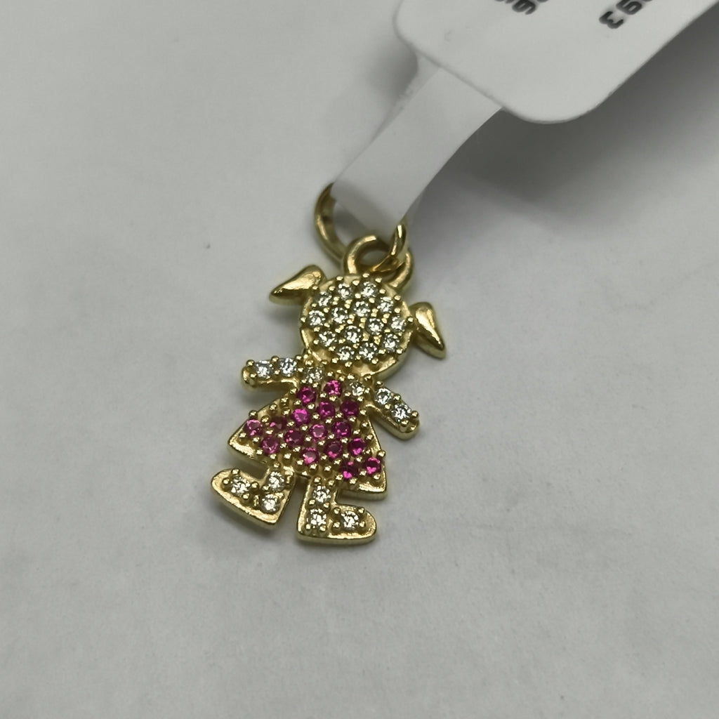 DIJE NIÑA CON CIRCONIAS Y PIEDRAS DE COLOR 10K 1 GR (NUEVO)