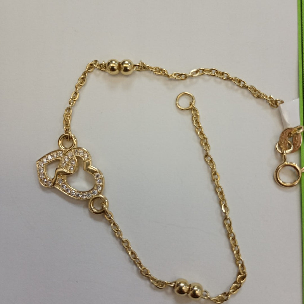 PULSERA TEJIDO ESPECIAL CORAZONES CON CIRCONIAS 14K 18 CM 2.4 GR (NUEVO)