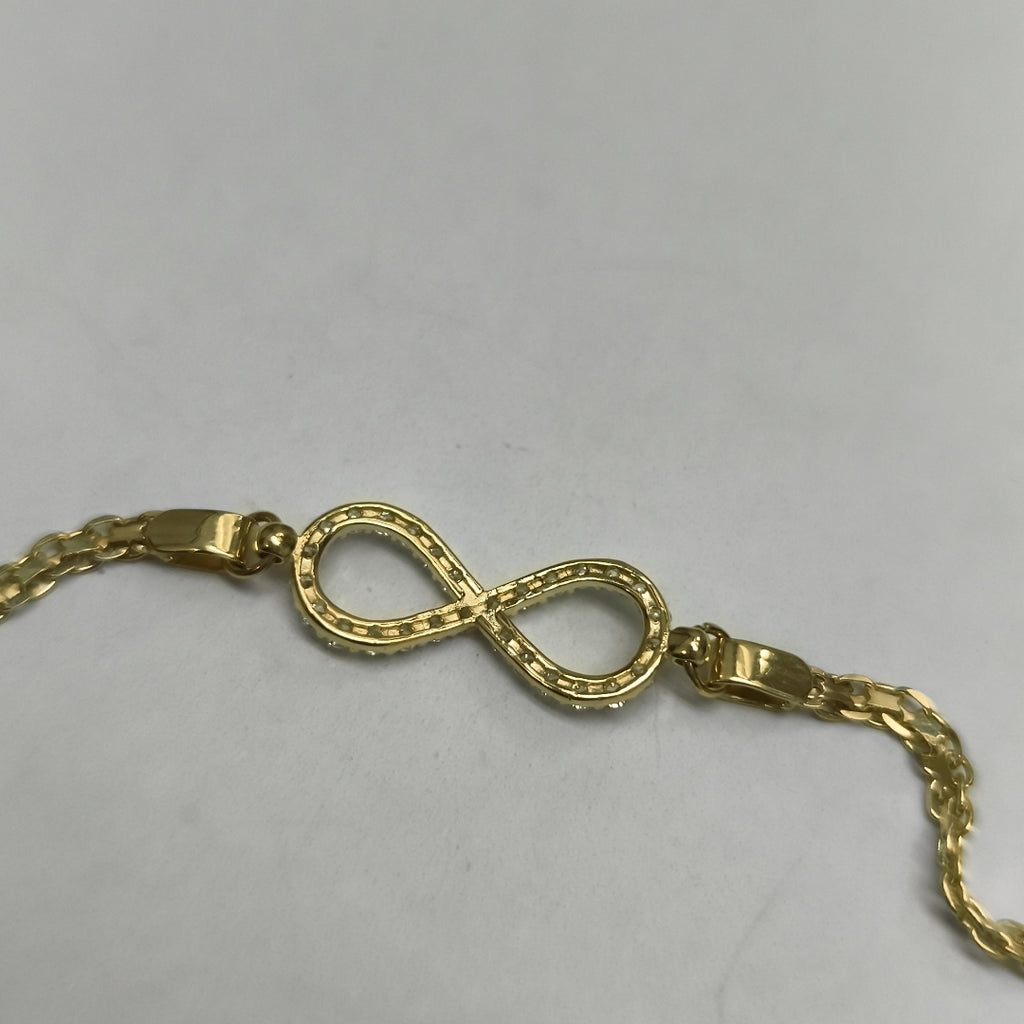 PULSERA TEJIDO ESPECIAL CON INFINITO Y CIRCONIAS 14K 18 CM 3.4 GR (NUEVO)