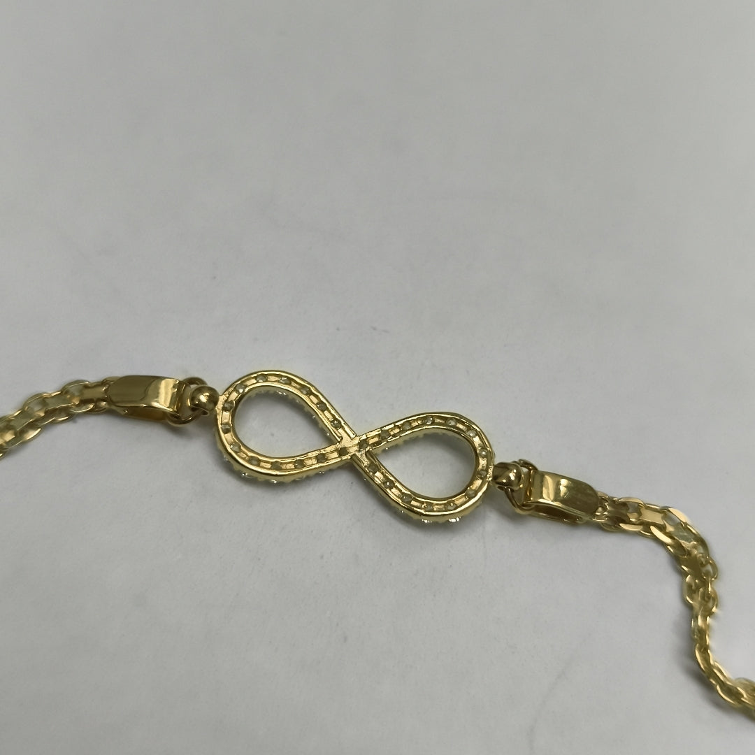 PULSERA TEJIDO ESPECIAL CON INFINITO Y CIRCONIAS 14K 18 CM 3.4 GR (NUEVO)