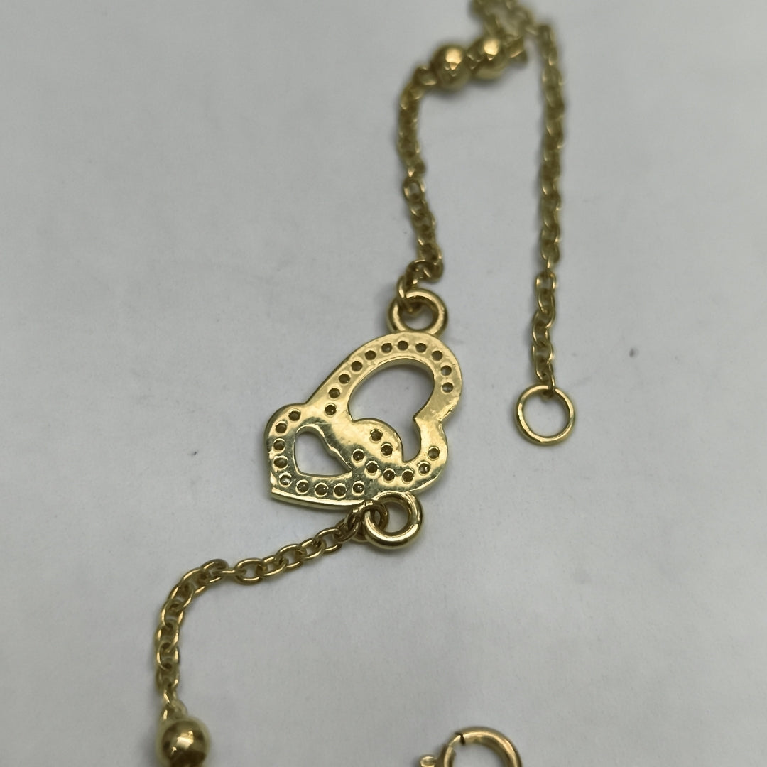 PULSERA TEJIDO ESPECIAL CORAZONES CON CIRCONIAS 14K 18 CM 2.3 GR (NUEVO)
