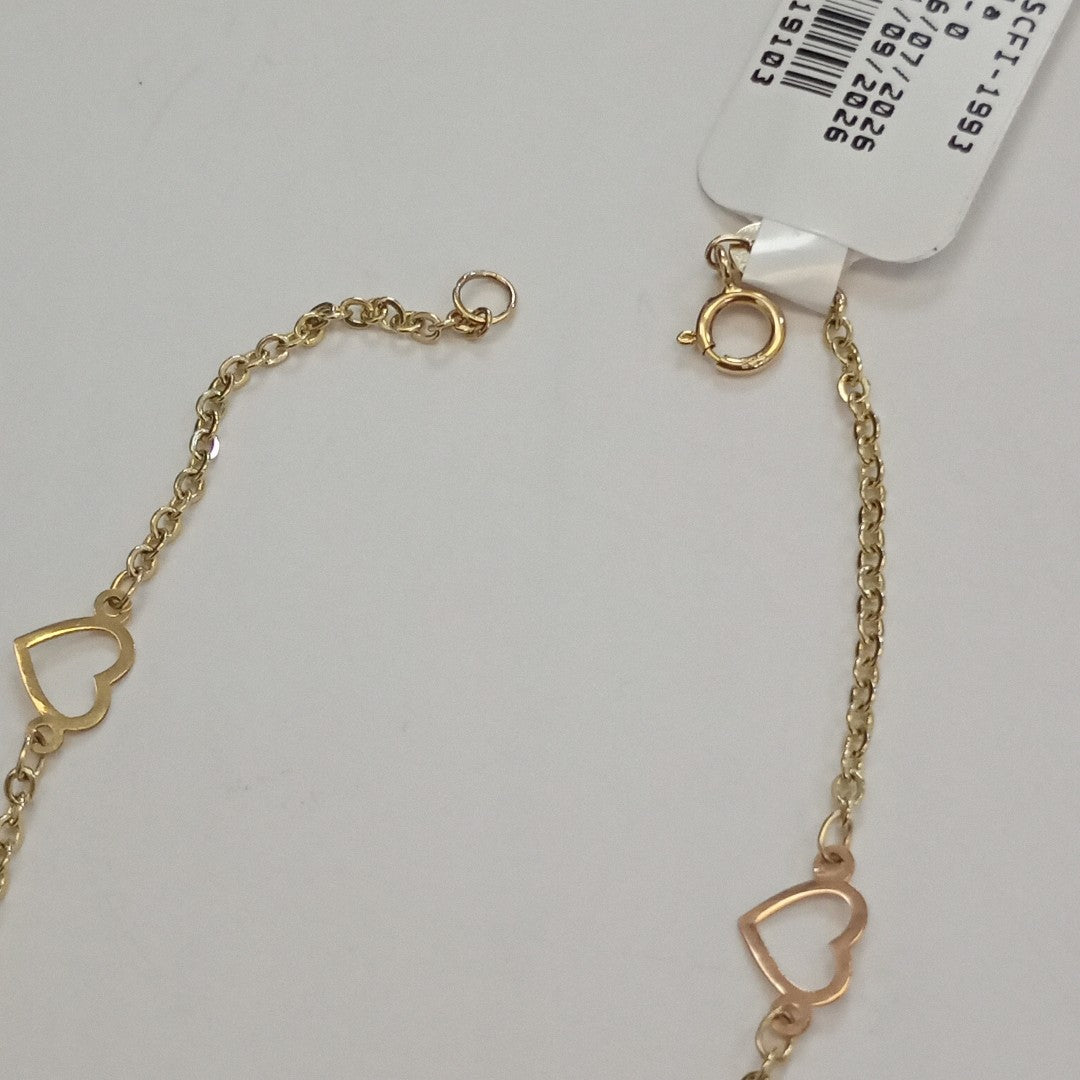 PULSERA ESPECIAL CON CORAZONES 14K 18 CM 1.3 GR (NUEVO)