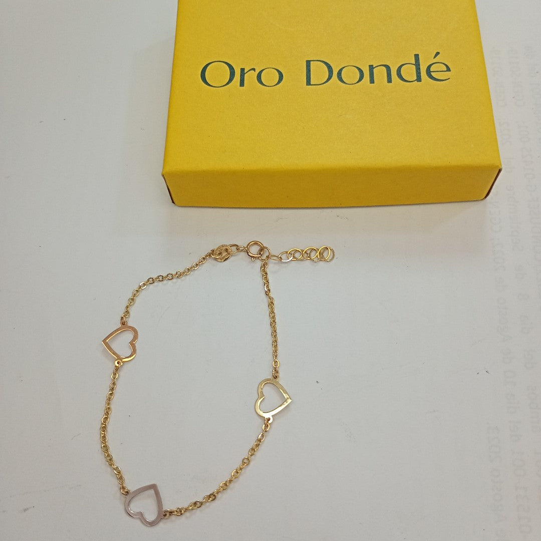 PULSERA ESPECIAL CON CORAZONES CONBINADOS 14K 18 CM 1.7 GR (NUEVO)