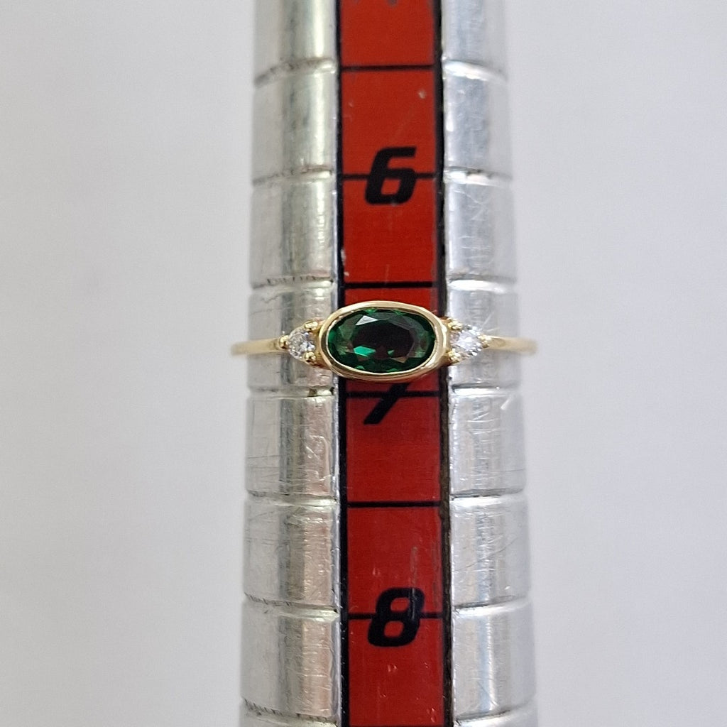 ANILLOS TEJIDO ANILLITO C CIRCONIAS Y PIEDRA VERDE 14K 7 1.1 GR (NUEVO)