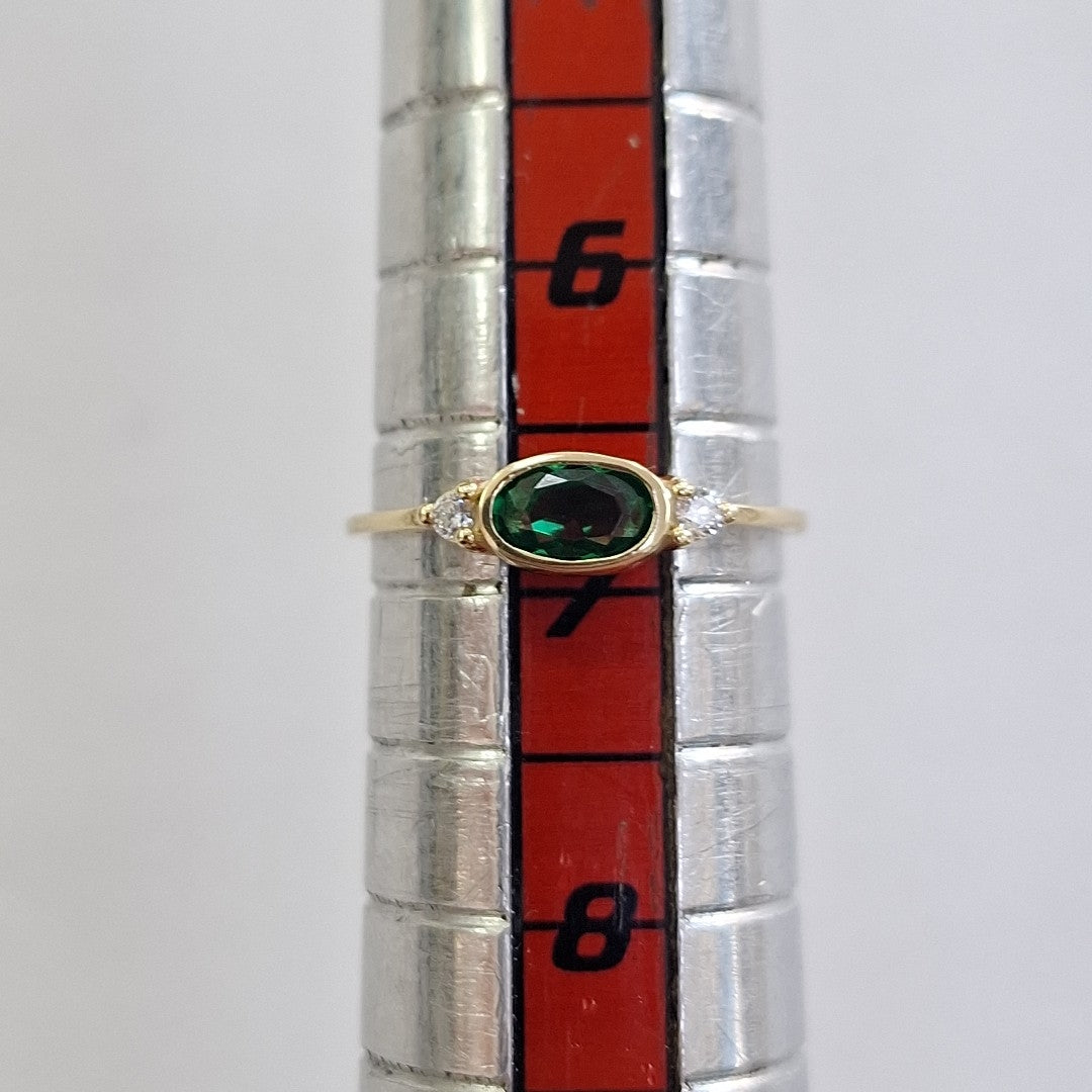 ANILLOS TEJIDO ANILLITO C CIRCONIAS Y PIEDRA VERDE 14K 7 1.1 GR (NUEVO)