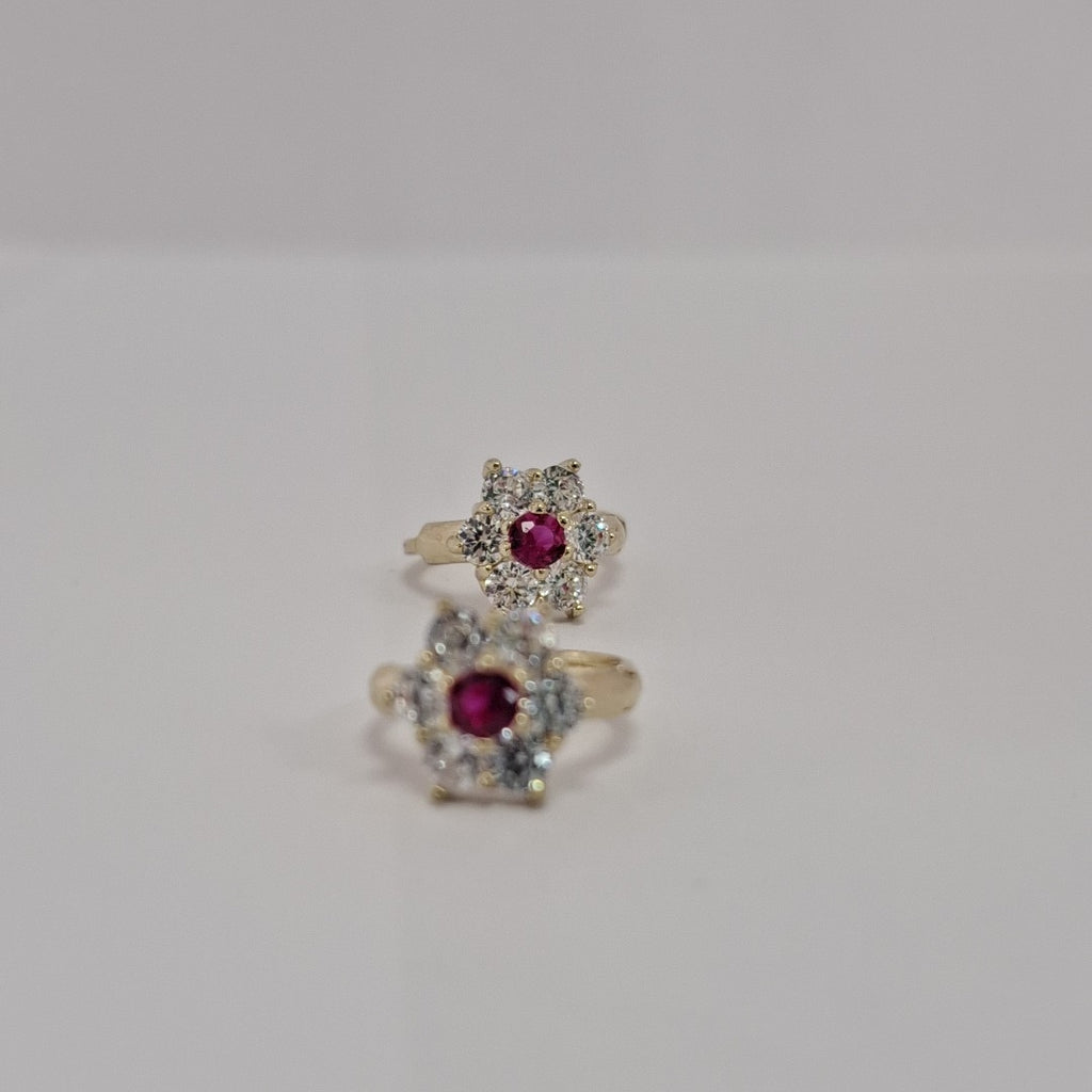ARETES HUGGIES CON CIRCONIAS Y PIEDRA DE COLOR 14K 1.8 GR (NUEVO)