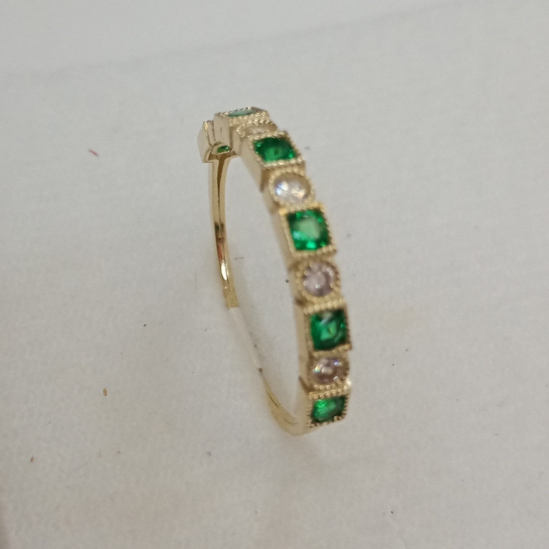 ANILLOS TEJIDO ANILLITO C CIRCONIAS Y PIEDRAS VERDES 14K 9 1.5 GR (NUEVO)