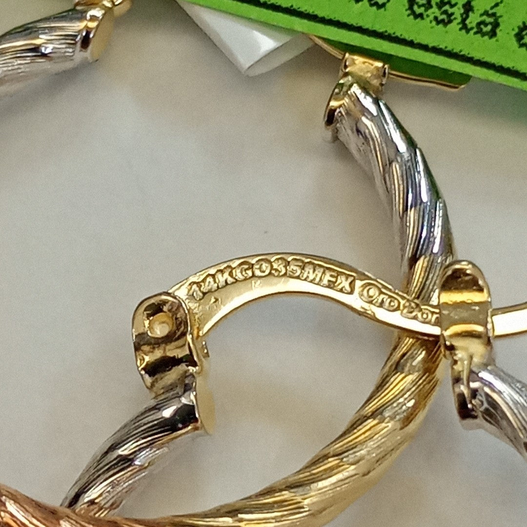 ARETES TEJIDO ARRACADAS TZL COMBINADAS 14K 1.8 GR (NUEVO)