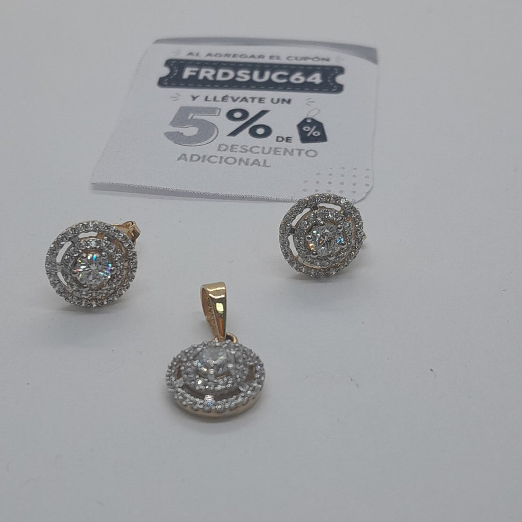 BROQUELES MEDIO ADEREZO BROQUELES Y DIJE C CIRCONIAS 14K 4.2 GR (NUEVO)