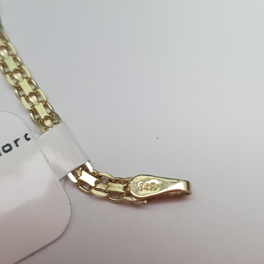 PULSERA TEJIDO ESPECIAL CON INFINITO Y CIRCONIAS 14K 18 CM 3.4 GR (NUEVO)