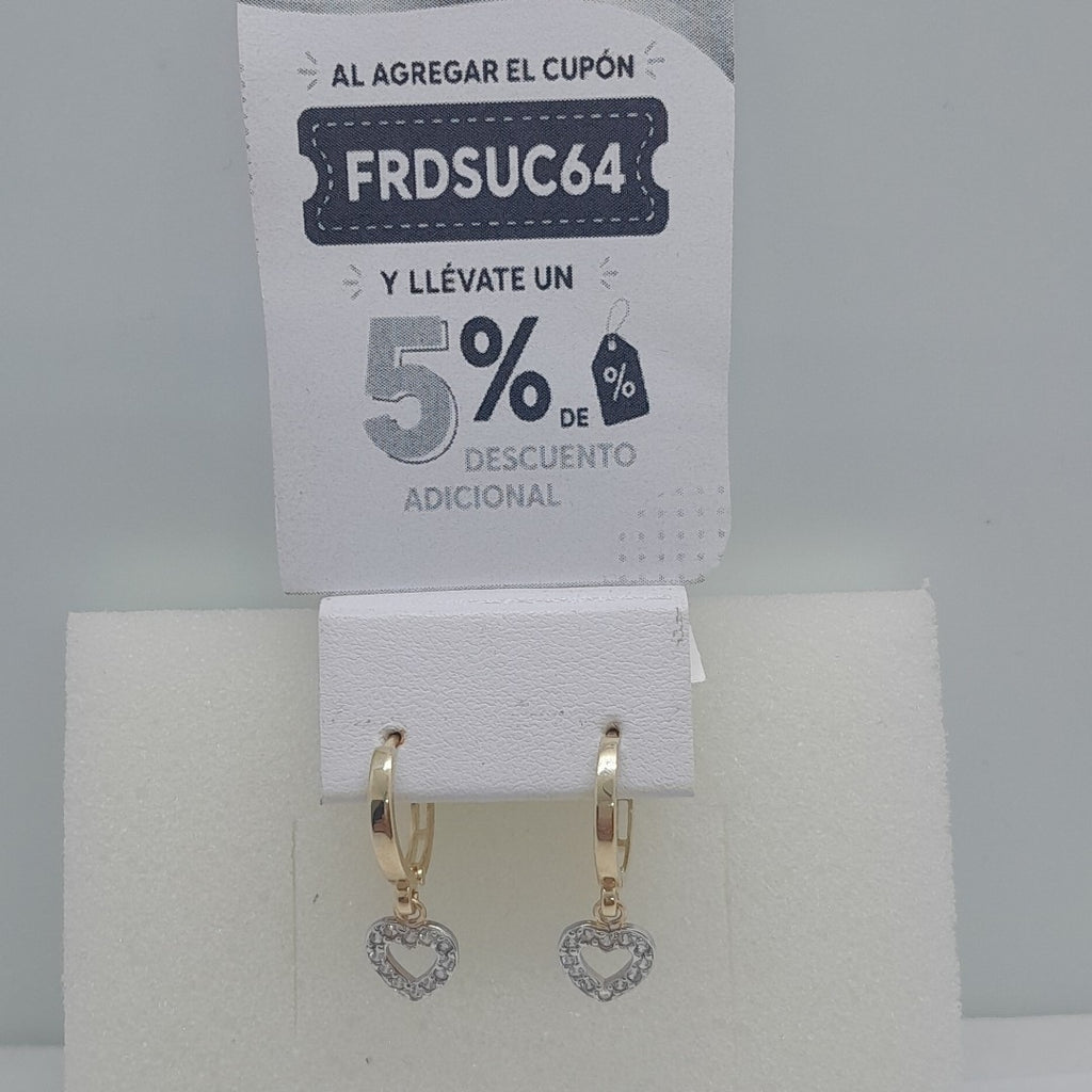 ARETES HUGGIES CON DIJE CORAZON Y CIRCONIAS 14K 2.1 GR (NUEVO)