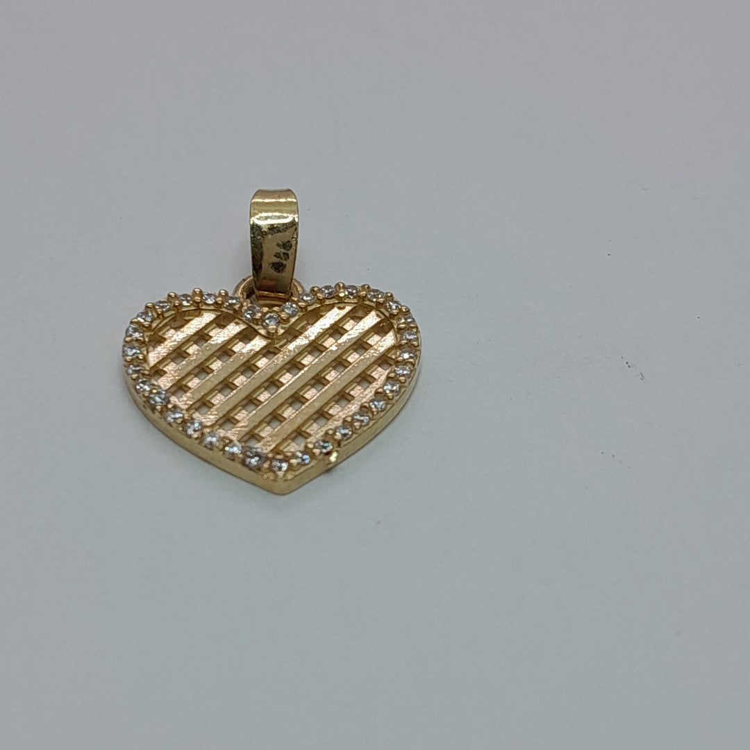 DIJE TEJIDO CORAZON CON CERCO DE CIRCONIAS 14K 1.1 GR (NUEVO)