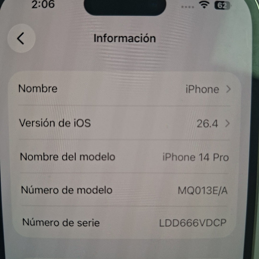 CELULAR APPLE IPHONE 14 PRO A2889 128 GB 6 GB RAM (SEMINUEVO)