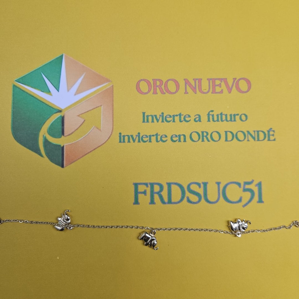 PULSERA ESPECIAL CON DIJES ELEFANTES 10K 18 CM 2.1 GR (NUEVO)
