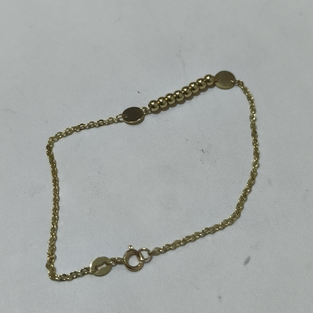 PULSERA TEJIDO ESPECIAL CON BOLITAS 14K 18 CM 1.8 GR (NUEVO)