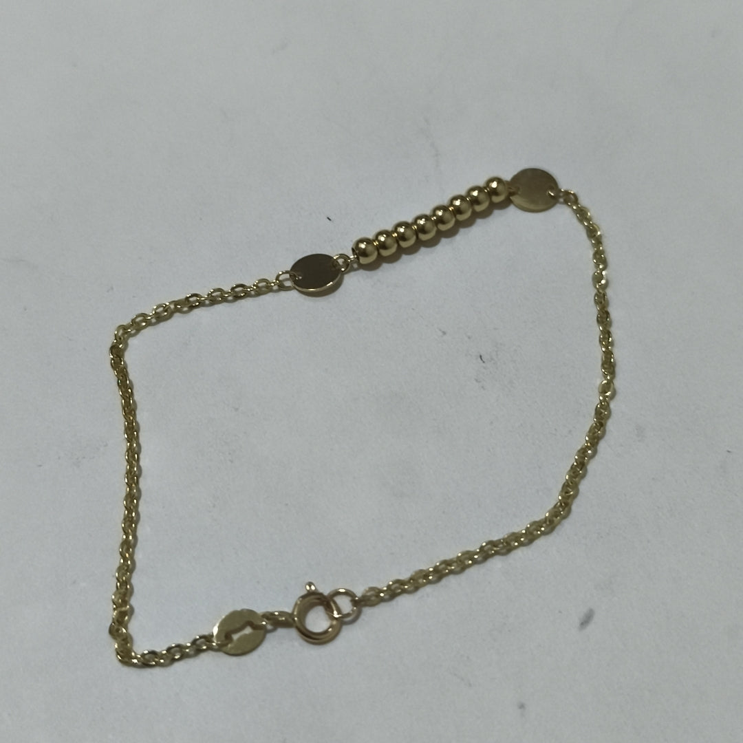 PULSERA TEJIDO ESPECIAL CON BOLITAS 14K 18 CM 1.8 GR (NUEVO)