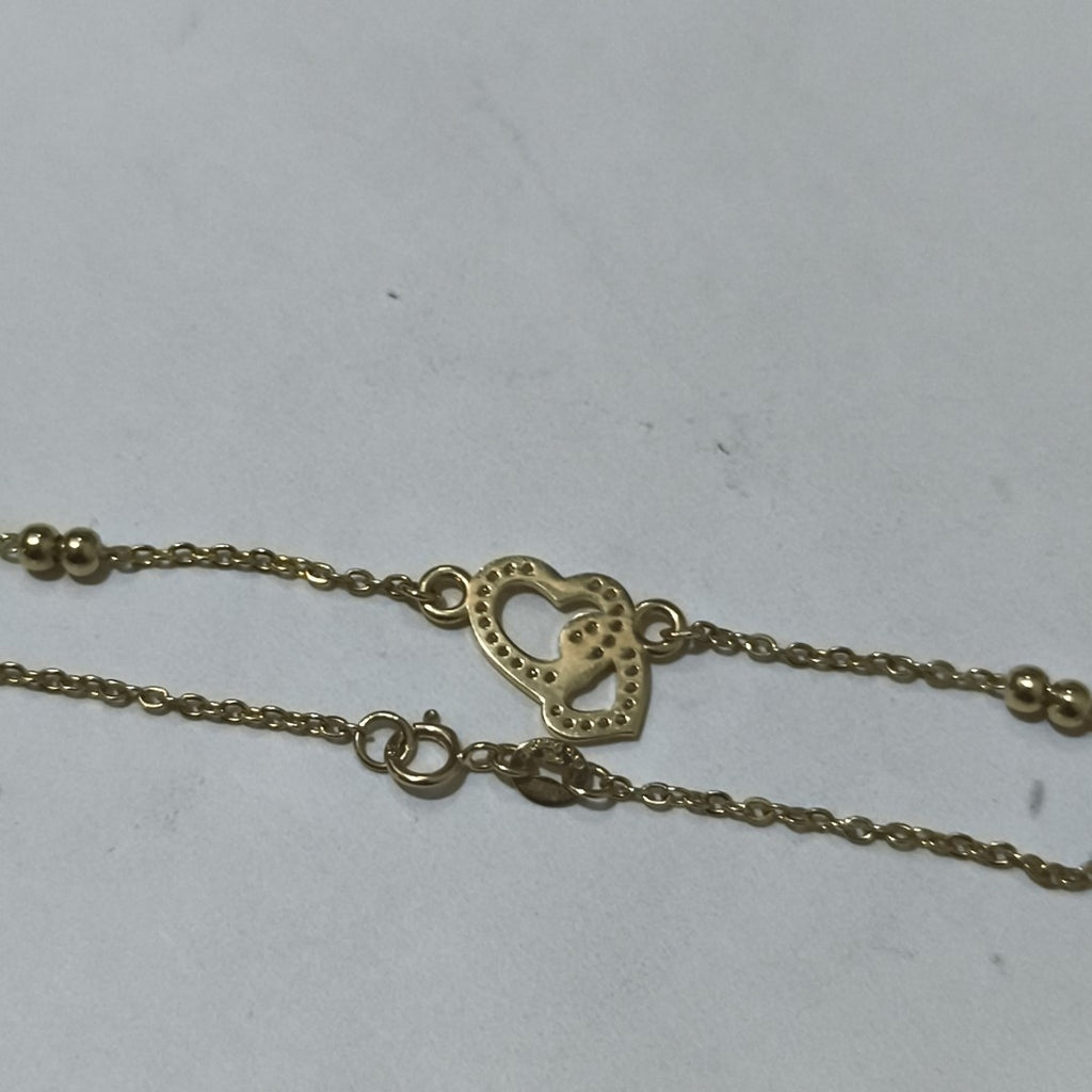 PULSERA TEJIDO ESPECIAL CORAZONES CON CIRCONIAS 14K 18 CM 2.4 GR (NUEVO)