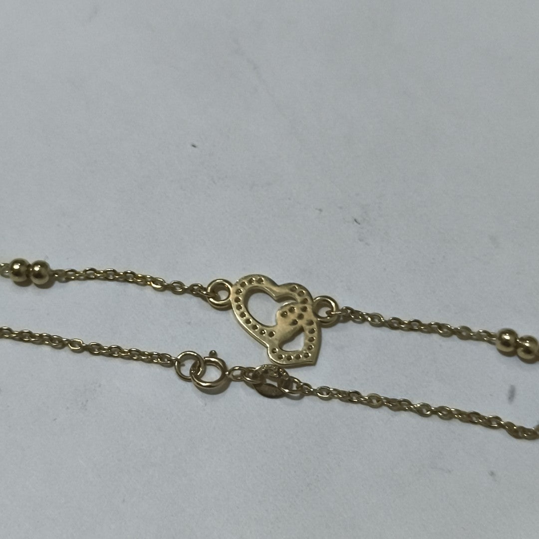 PULSERA TEJIDO ESPECIAL CORAZONES CON CIRCONIAS 14K 18 CM 2.4 GR (NUEVO)