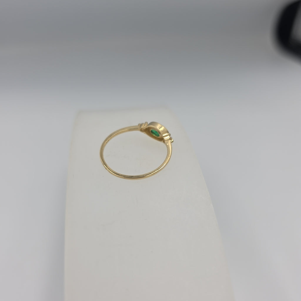 ANILLOS TEJIDO ANILLITO C CIRCONIAS Y PIEDRA VERDE 14K 7 1.2 GR (NUEVO)