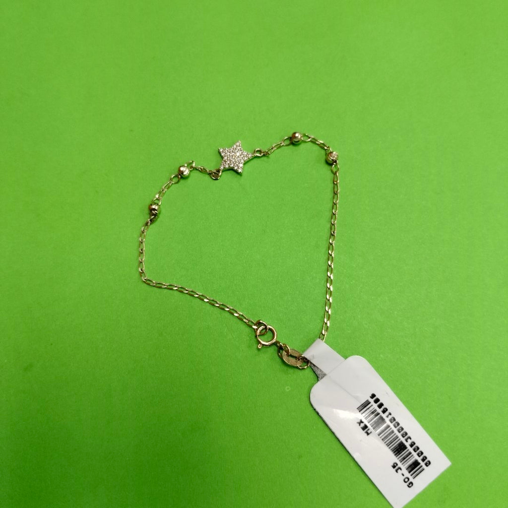 PULSERA ESPECIAL CON ESTRELLA Y CIRCONIAS 14K 18 CM 1.5 GR (NUEVO)
