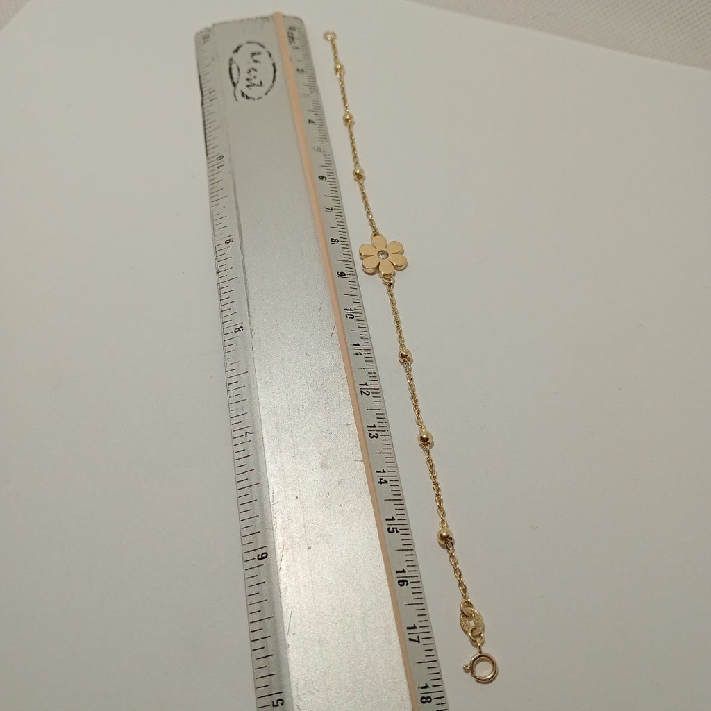 PULSERA TEJIDO ESPECIAL FLOR CON CIRCONIA 14K 18 CM 2.5 GR (NUEVO)