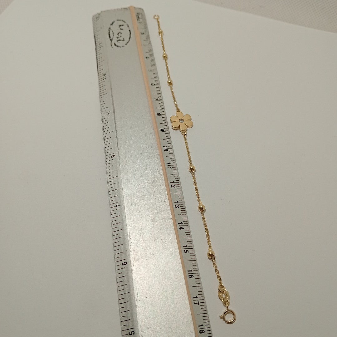 PULSERA TEJIDO ESPECIAL FLOR CON CIRCONIA 14K 18 CM 2.5 GR (NUEVO)