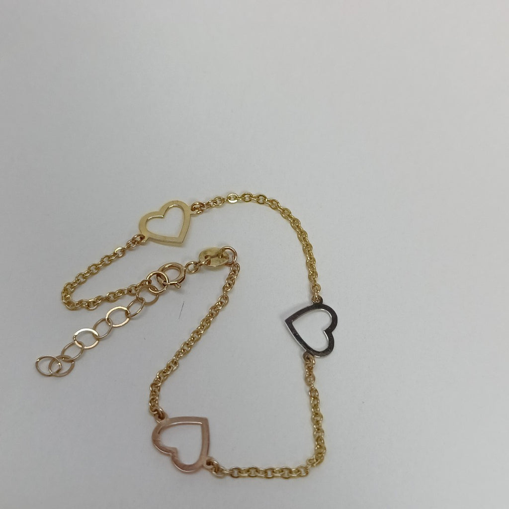 PULSERA ESPECIAL CON CORAZONES CONBINADOS 14K 18 CM 1.7 GR (NUEVO)