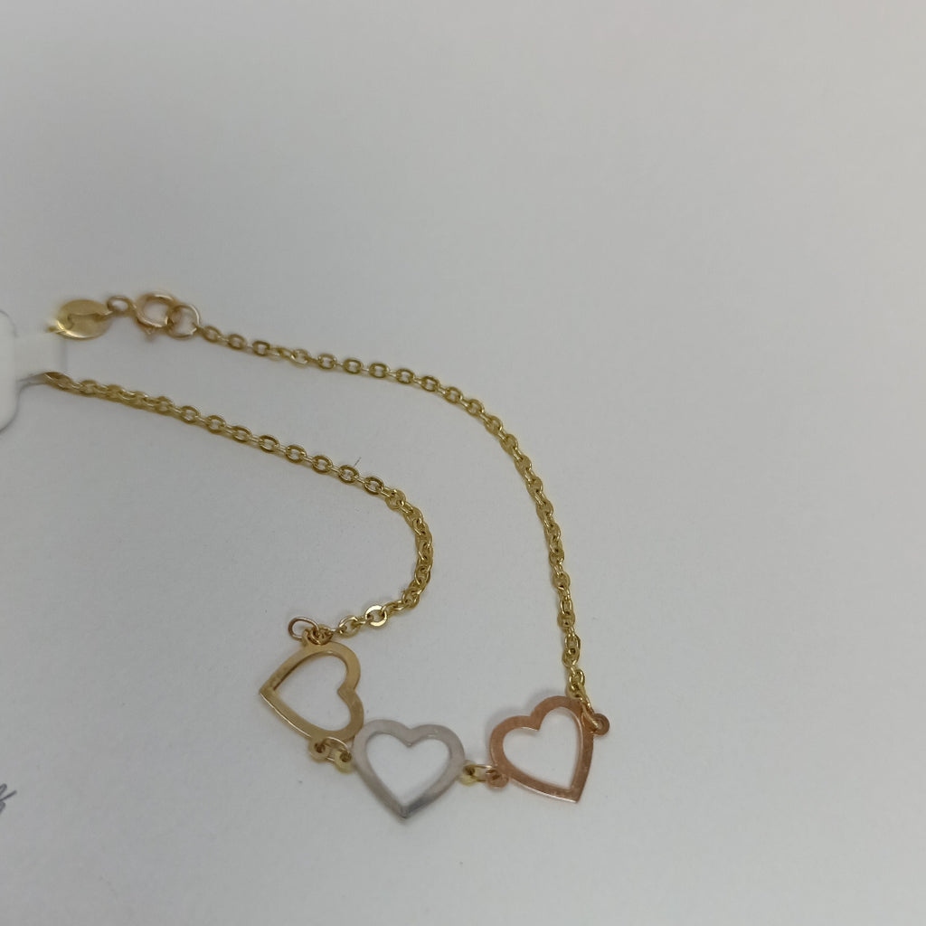 PULSERA ESPECIAL CON CORAZONES 14K 18 CM 1.4 GR (NUEVO)