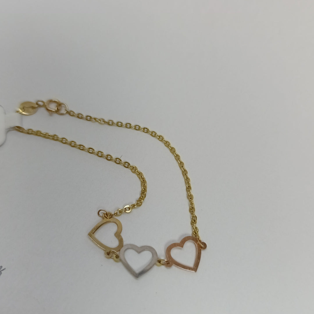 PULSERA ESPECIAL CON CORAZONES 14K 18 CM 1.4 GR (NUEVO)