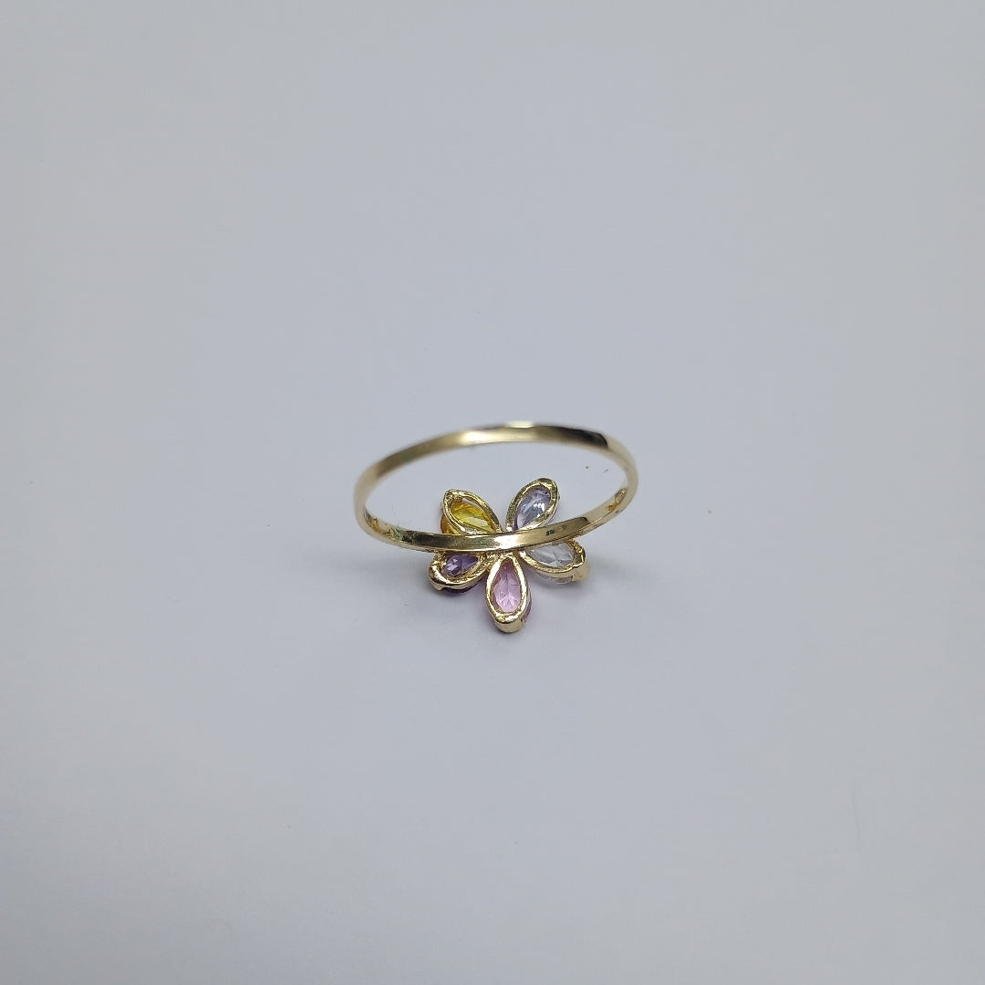 ANILLOS FLOR CON PIEDRAS DE COLOR 14K TALLA 7 1.4 GR (NUEVO)