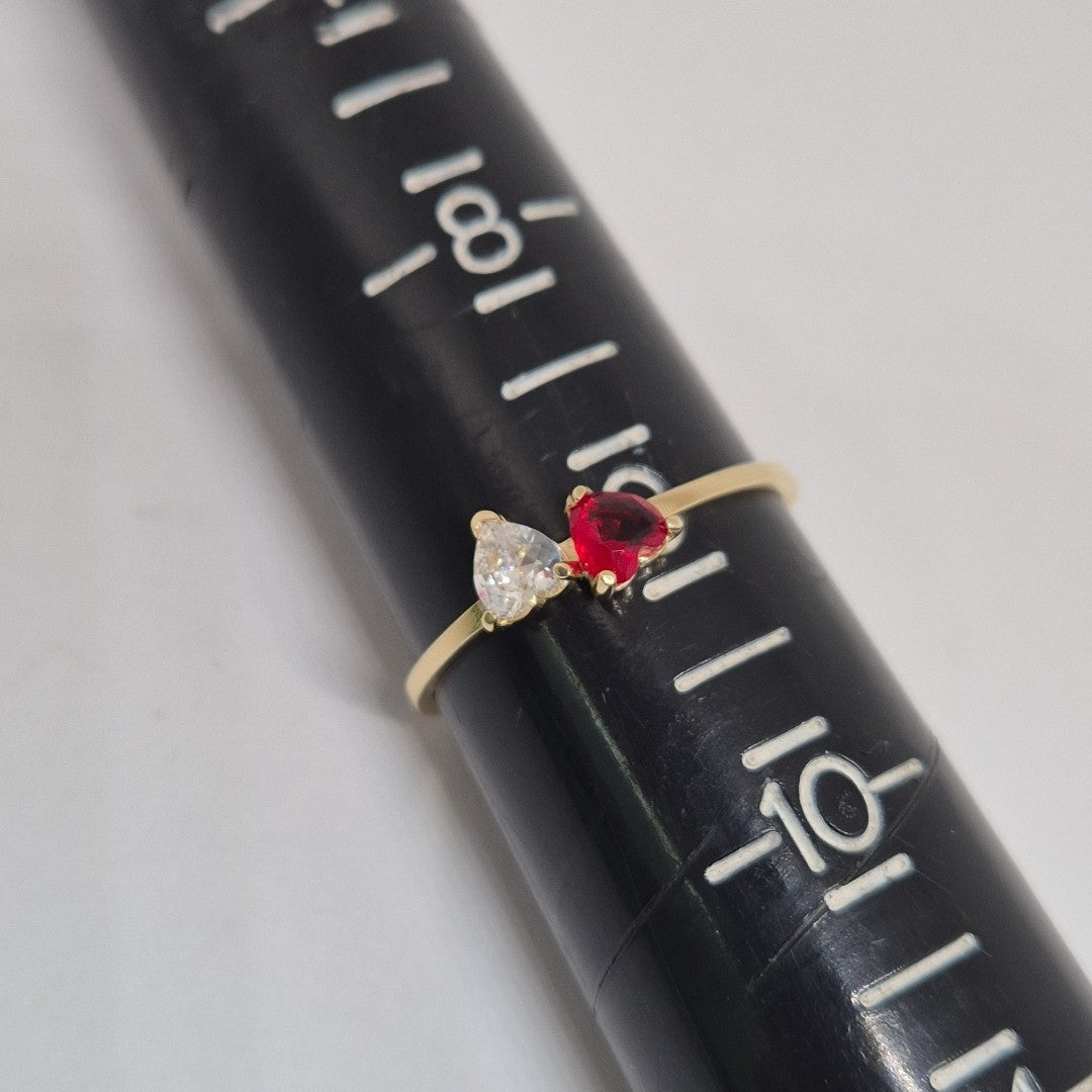 ANILLOS CORAZONES CON CIRCONIA Y PIEDRA DE COLOR 14K TALLA 9 1.2 GR (NUEVO)