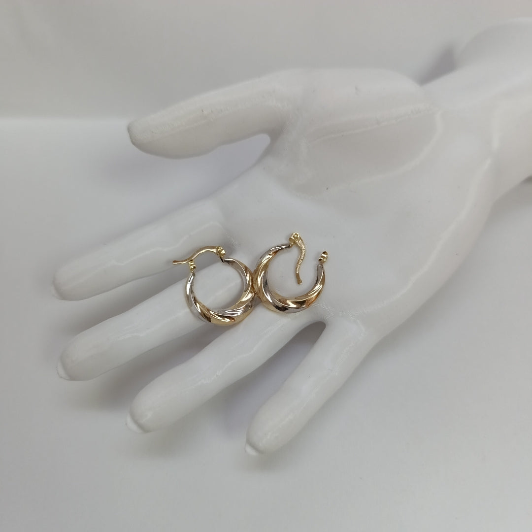 ARETES TEJIDO ARRACADA TRENZADA COMBINADA 14K 1.8 GR (NUEVO)