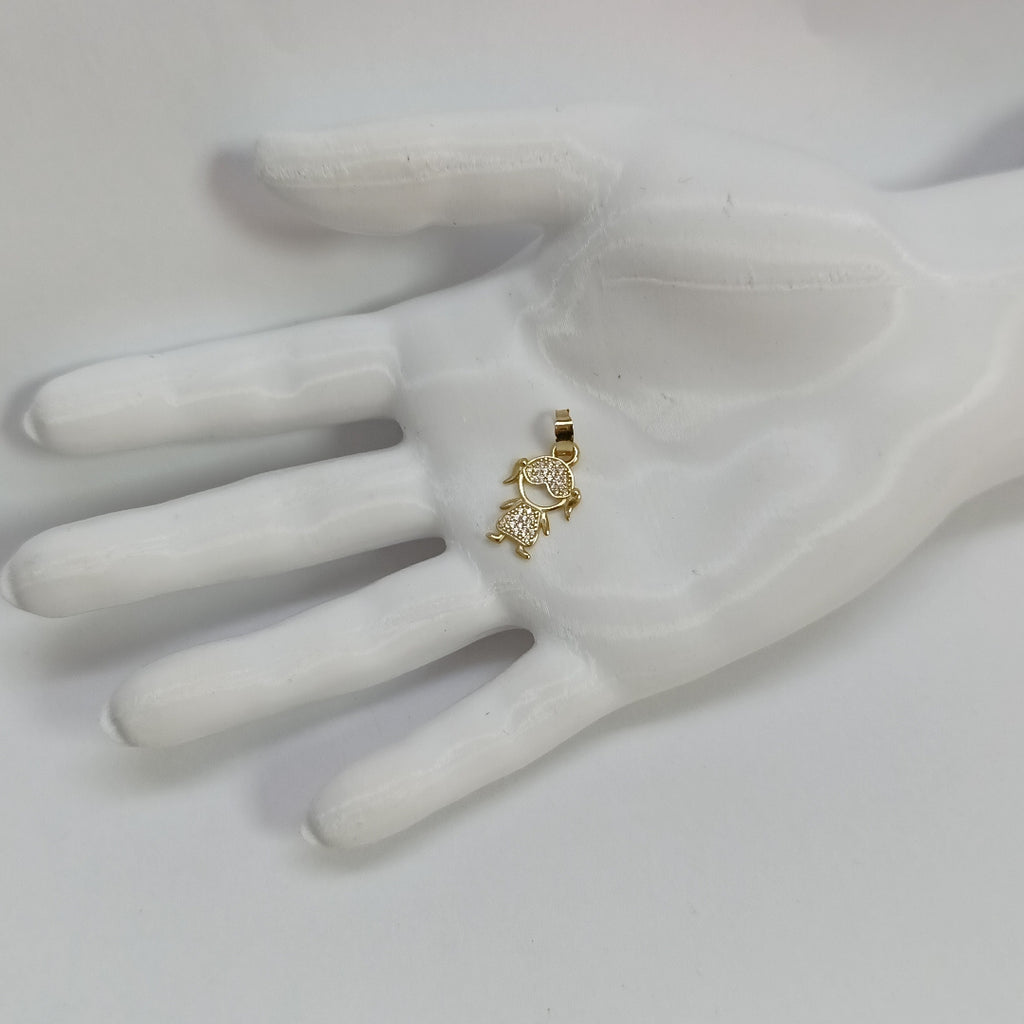 DIJE TEJIDO NIÑA CON CIRCONIAS 14K 0.8 GR (NUEVO)
