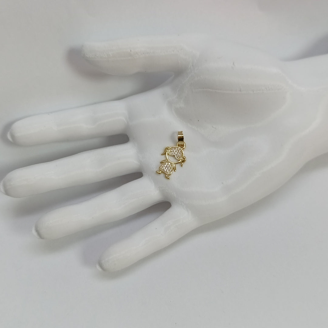 DIJE TEJIDO NIÑA CON CIRCONIAS 14K 0.8 GR (NUEVO)