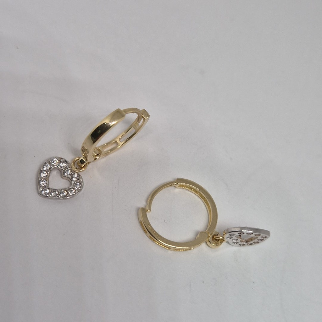 ARETES HUGGIES CON DIJE CORAZON Y CIRCONIAS 14K 2.2 GR (NUEVO)