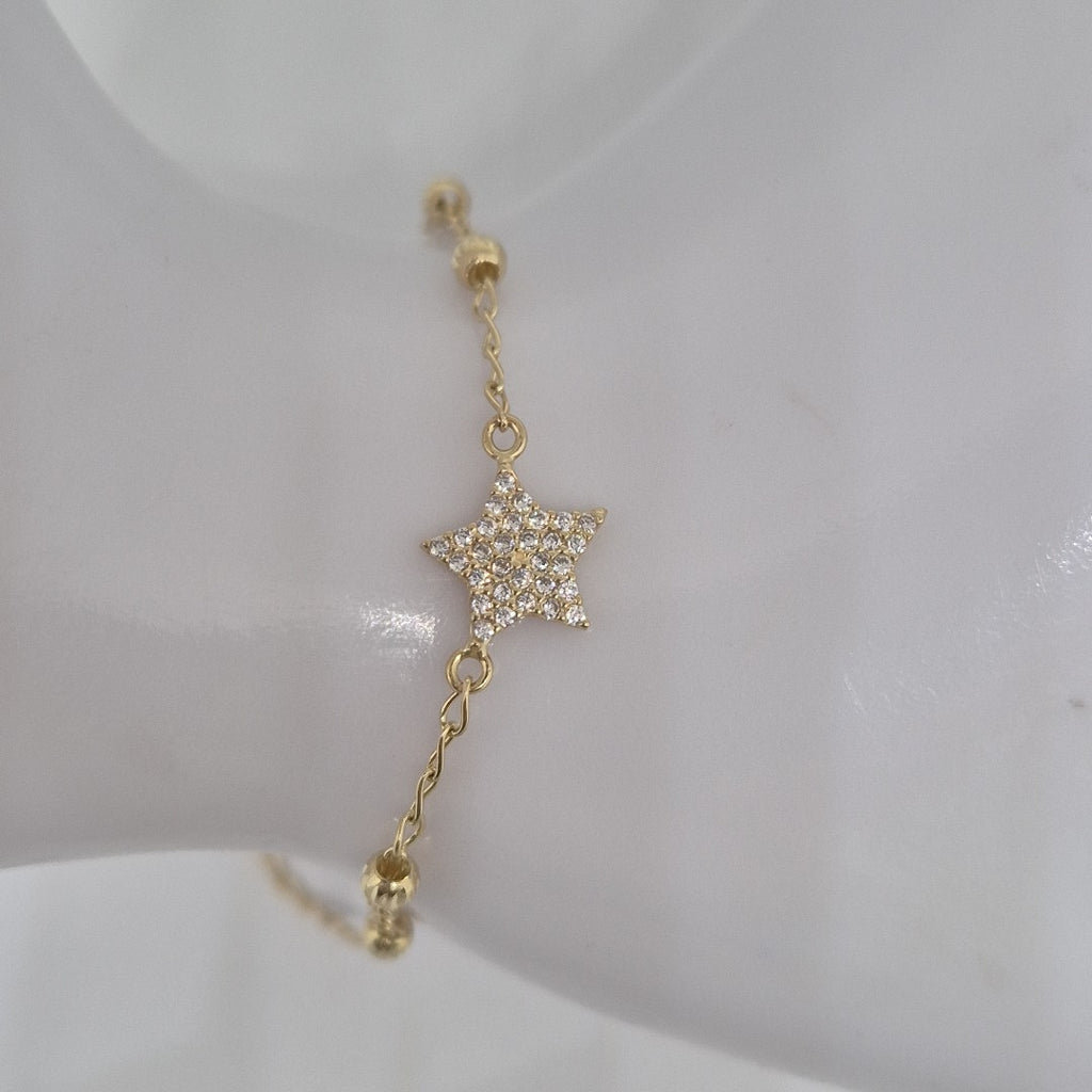 PULSERA ESPECIAL CON ESTRELLA Y CIRCONIAS 14K 18 CM 1.5 GR (NUEVO)