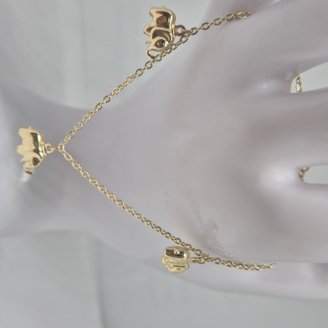 PULSERA ESPECIAL CON DIJES ELEFANTES 10K 18 CM 2.1 GR (NUEVO)