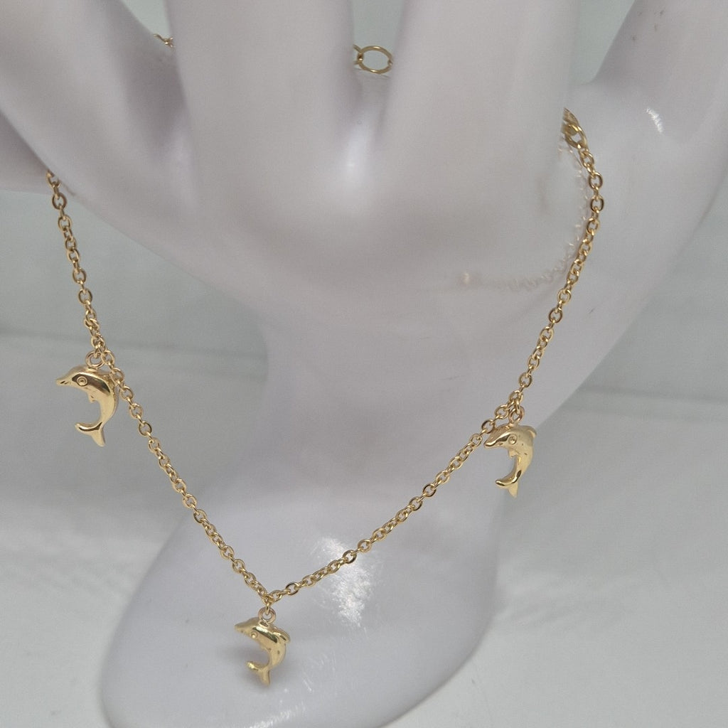 PULSERA ESPECIAL CON DIJES DELFINES 10K 18 CM 1.9 GR (NUEVO)