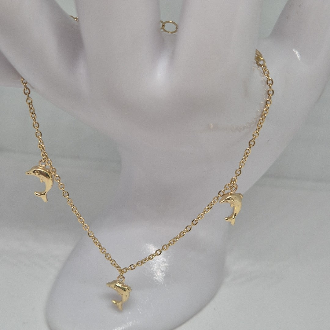 PULSERA ESPECIAL CON DIJES DELFINES 10K 18 CM 1.9 GR (NUEVO)