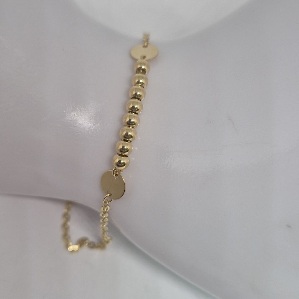 PULSERA TEJIDO ESPECIAL CON BOLITAS 14K 18 CM 1.8 GR (NUEVO)