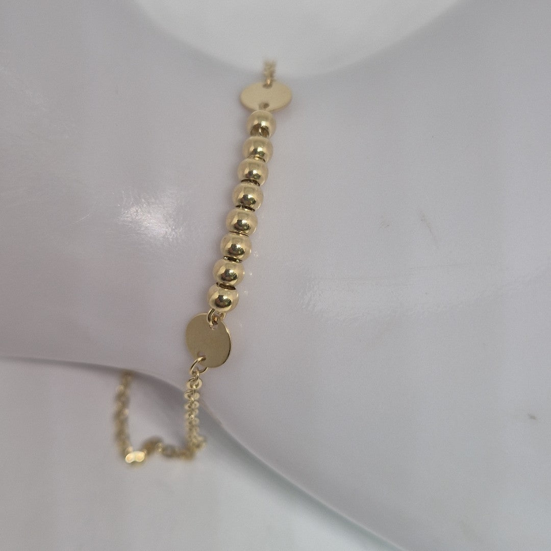 PULSERA TEJIDO ESPECIAL CON BOLITAS 14K 18 CM 1.8 GR (NUEVO)