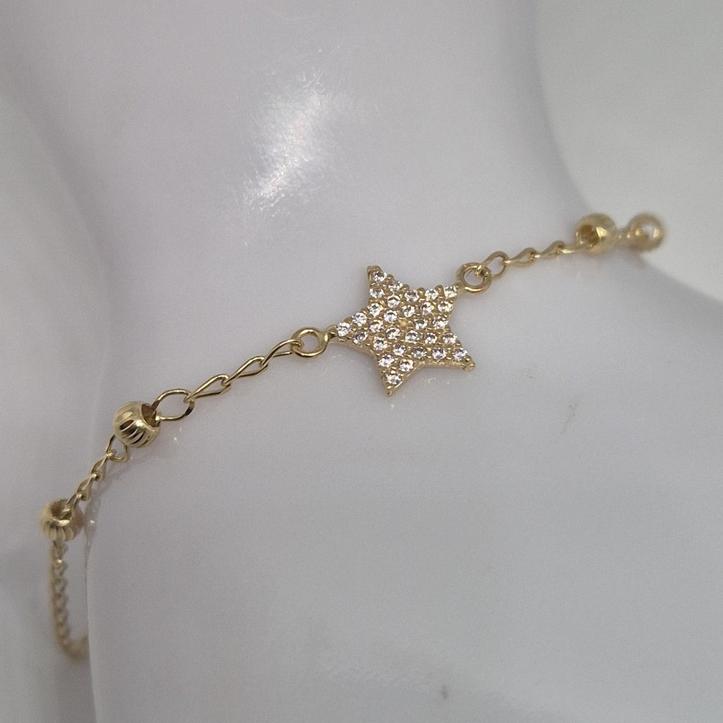 PULSERA ESPECIAL CON ESTRELLA Y CIRCONIAS 14K 18 CM 1.5 GR (NUEVO)