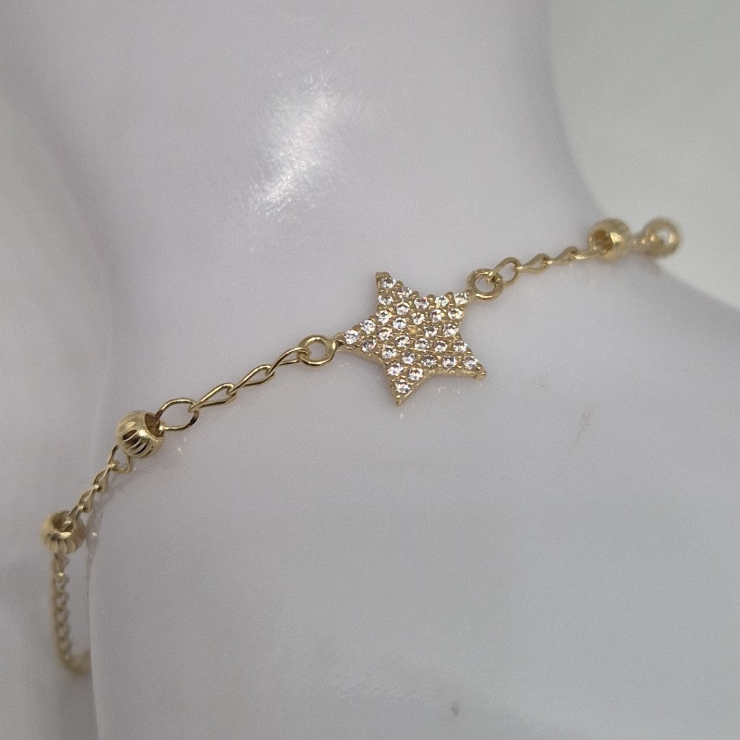PULSERA ESPECIAL CON ESTRELLA Y CIRCONIAS 14K 18 CM 1.5 GR (NUEVO)