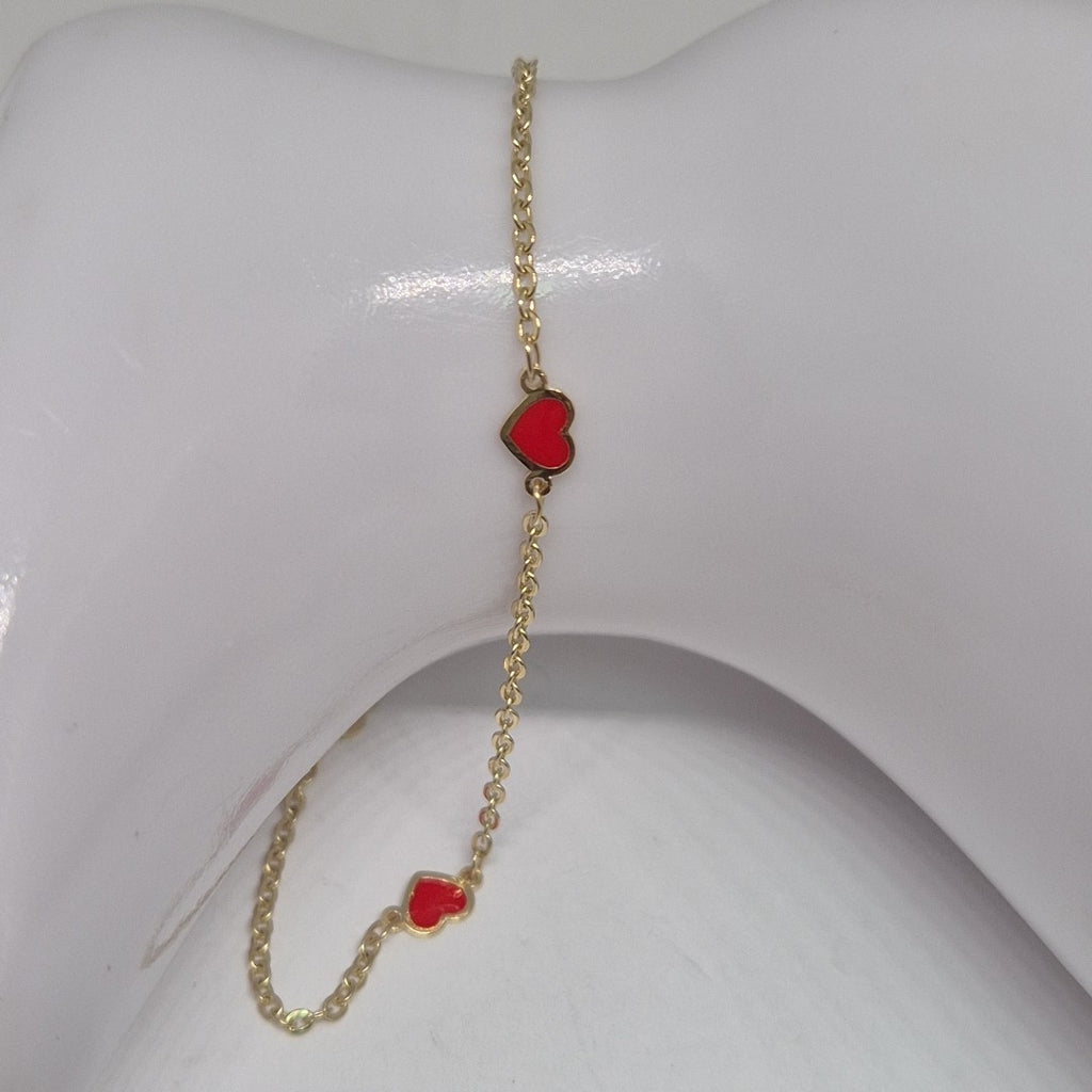 PULSERA ESPECIAL CON CORAZONES 14K 18 CM 1.4 GR (NUEVO)